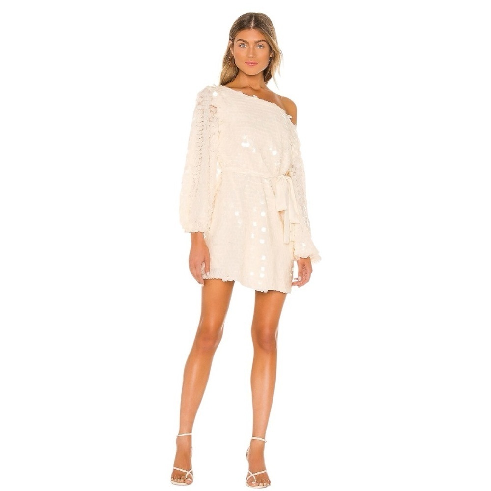 NWT Lovers & Friends Micah Shell Beige Round Sequence Mini Dress In Size L